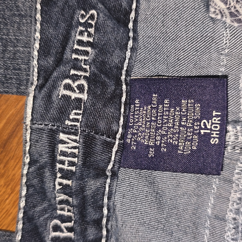 Rhythm In Blues Denim Jeans Women's Size 12 Short Embellished Pockets Bootcut - Picture 2 of 7